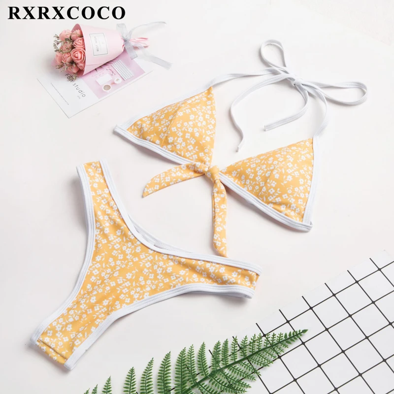 RXRXCOCO Бразильские Купальники бикини женские микро комплект пуш ап цветочный