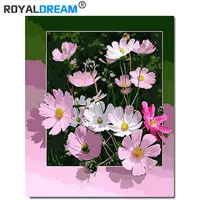 ROYALDREAM розовые цветы DIY Краска по номерам Акриловая ручная краска масляная на
