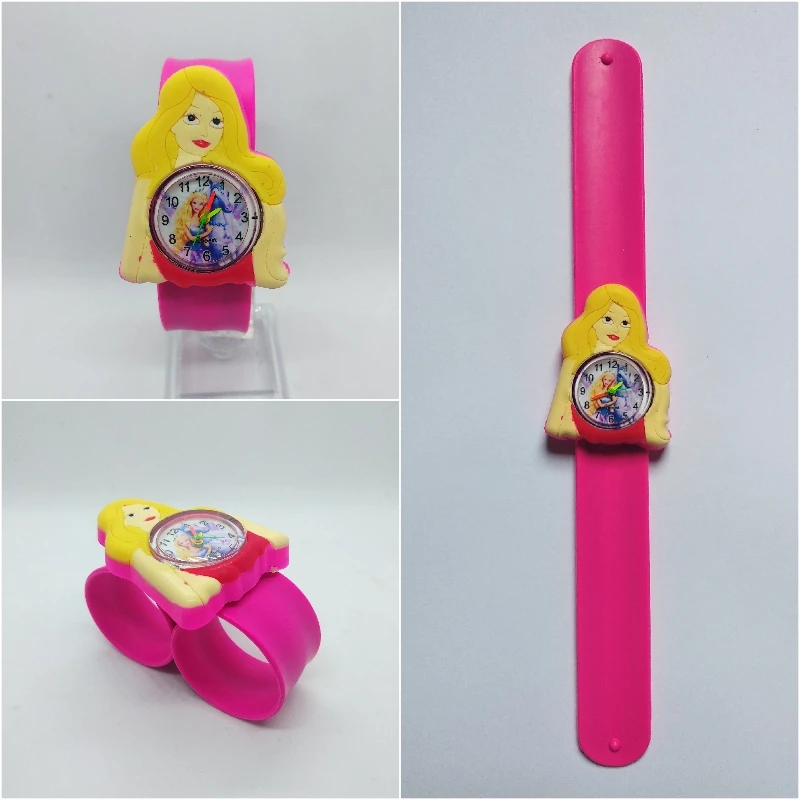 Модные детские наручные часы с мультяшками девочки принцесса циферблат Детские Кварцевые часы Спортивные гибкие резиновый ремешок наручные часы Montre Enfant - Цвет: Barbi- rose