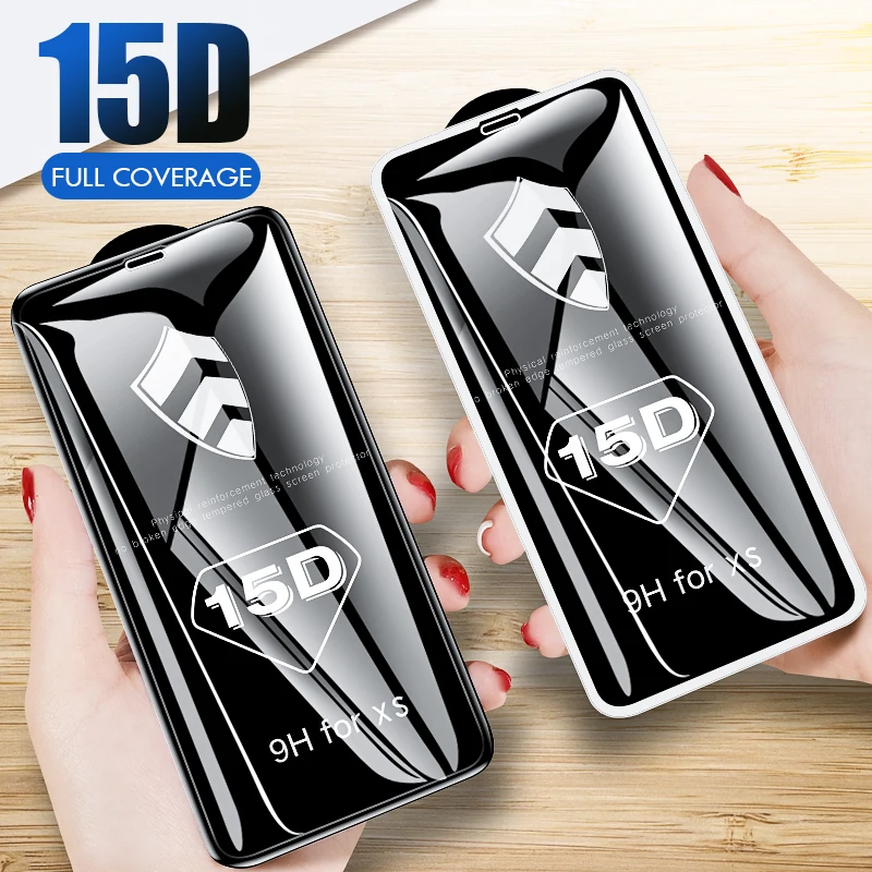 15D full cover tempered glass for iPhone 6 6S 7 8 plus XS MAX protective glass Case for iPhone X XS XR 6 6s 7 8 plus glass Film