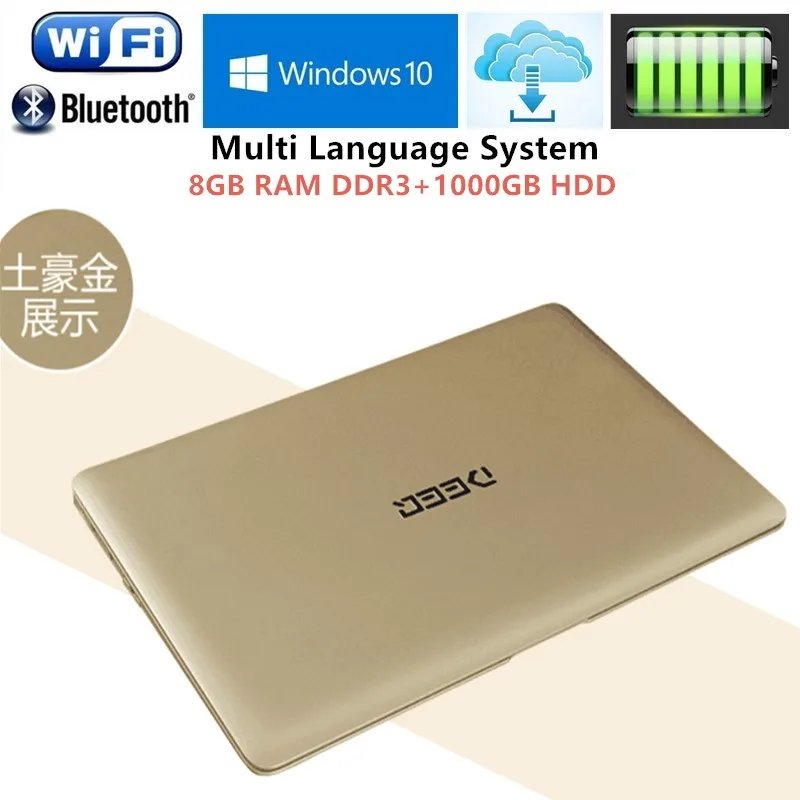 Vente 8 gb DDR3 + 1000 gb HDD portable 14.1 pouces 1920*1080 p FHD portable windows10 PC Ordinateur Dans tel N3520 2.16 ghz Quad Core Slim Ultrabook