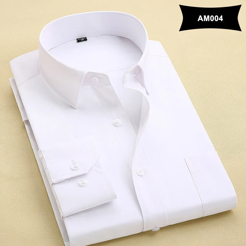Новое поступление для мужчин однотонные рубашки с отложным воротником Формальные Деловые модные рубашки в полоску мужские рубашки с длинными рукавами - Цвет: AM004