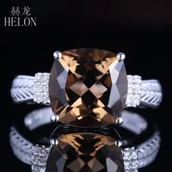HELON 14 К белого золота сертифицированная Подушка 4.78ct дымчатый кварц Топаз Кольцо Обручение Diamonds Кольцо для Для женщин Романтичный подарок