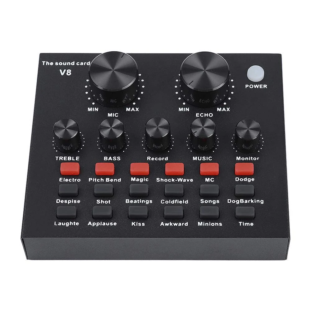 

V8 Voice Chat Audio Computer Live Broadcast Karaoke Sound Card External USB Home Recording PC For Mobile KTV Headset Microphone