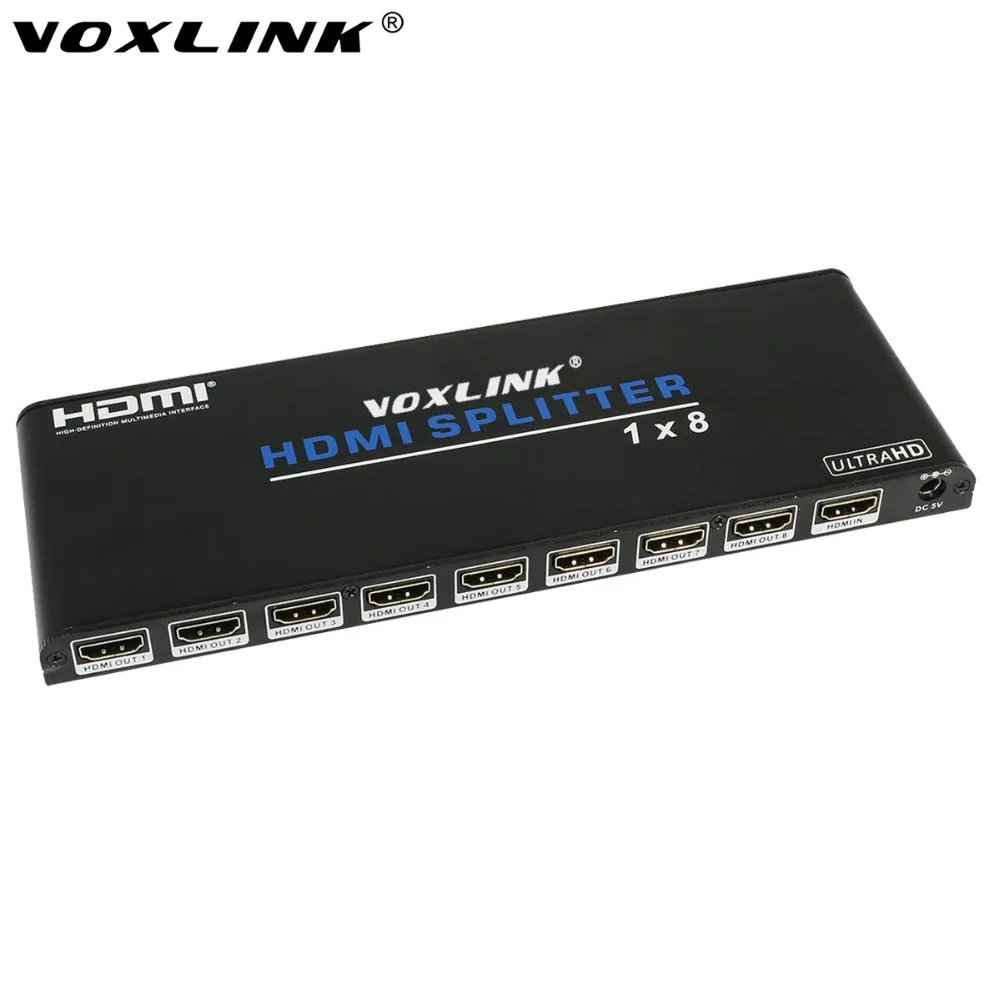 VOXLINK 3D UHD 4K HDMI 2.0 Splitter 1x8 1 Input 8 Output Switch Box Hub With HDCP 2.2 IR Remote For Blu-ray PS3/4 DVD