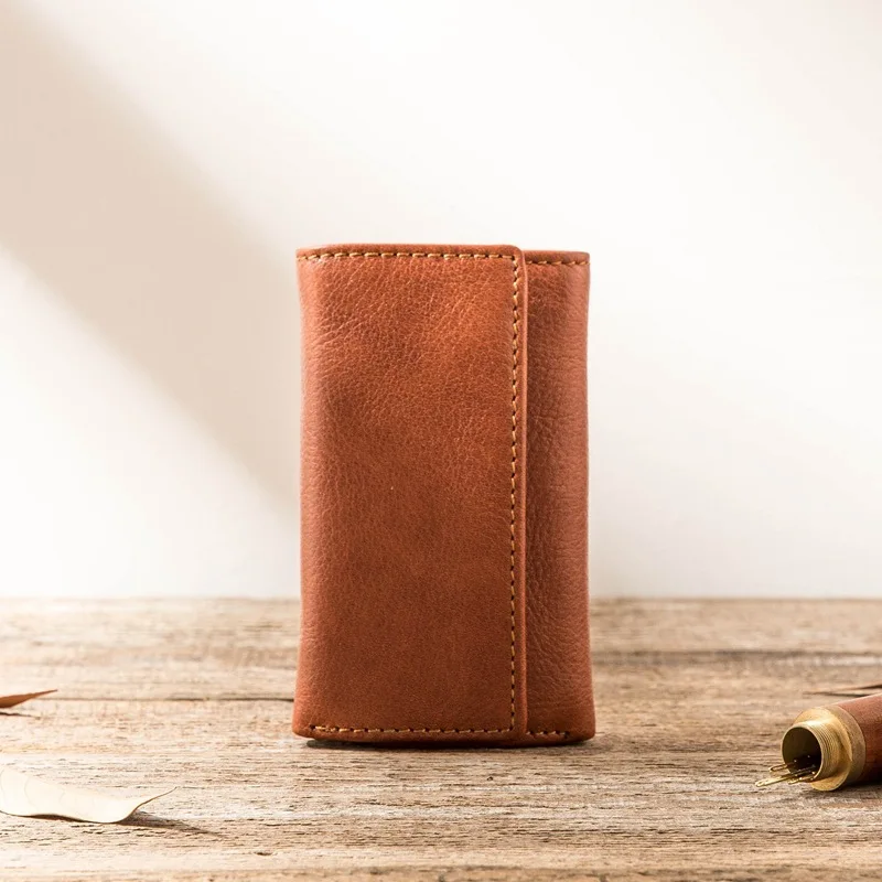 

Vintage Cowhide Genuine Leather Key Wallet Women Keychain Cover Case Bag Men Housekeeper Keys Organizer Holder Solid Brown Black