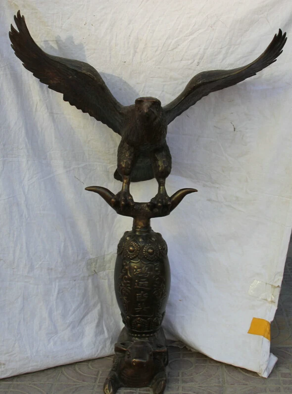 

Collectible bronze S1625 42" China Bronze Folk Animal Bull Oxen drum eagle king of ds sculpture Statue
