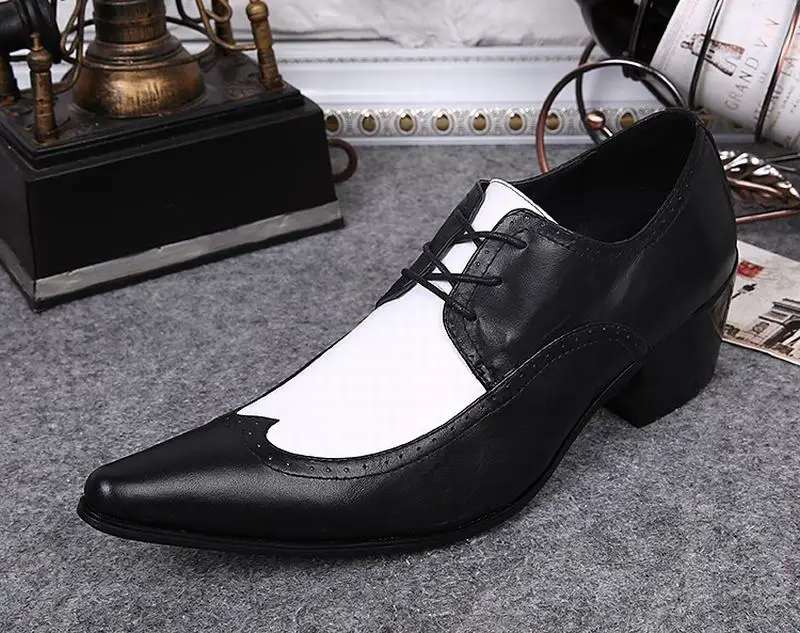 Горячий итальянский Классические черные и белые броги Пояса из натуральной кожи Кружево до Обувь на высоком каблуке мужские вечернее