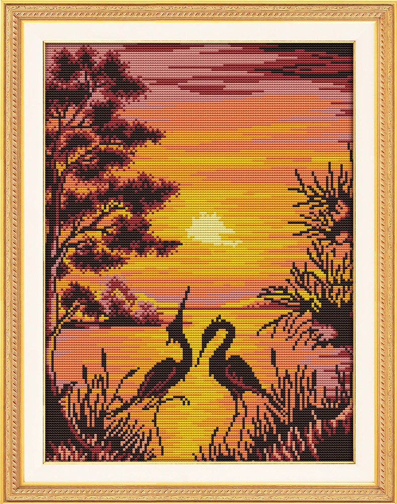 

The crane shadow in sunset cross stitch kit 14ct 11ct patterns count print canvas stitching embroidery DIY handmade needlework