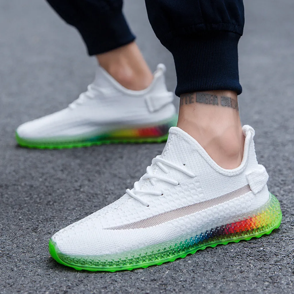

New Man Casual Sneakers Men's Vulcanize Shoes Men Trend Rainbow Jelly Soles Sneakers Outdoor Fly Knit Breathable Casual Shoes