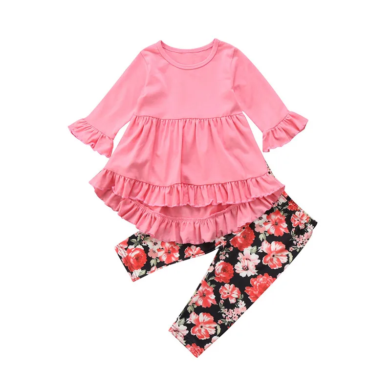 

Baby Ruffles Set Autumn Spring Clothes 1-7YrsToddler Kids Baby Girls Floral Clothes Outfits T-shirt Tops + Floral Long Pants Set