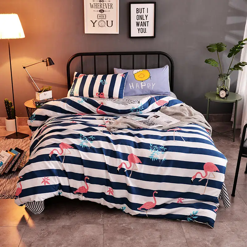 Blue White Stripe Pattern Bedding Set Queen Size Quilt Cover Kids