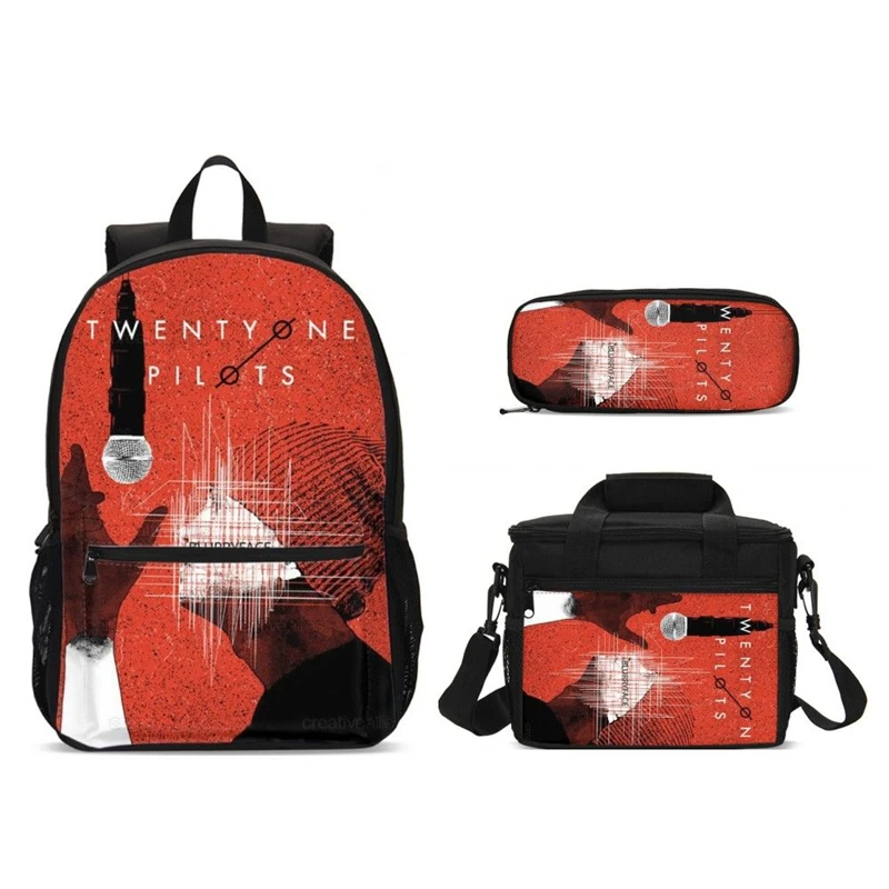 

3Pcs/Set Portfolio School Bags For Boys Girls Twenty One Pilots Letter 3D Printing Backpack Teenage Kids Bookbag Mochila Escolar