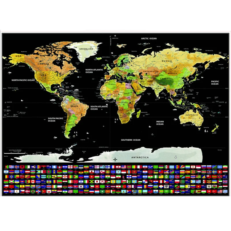397 Voyage Carte Du Monde Gratter Mot Avec Drapeaux états Américains Gratter Carte Du Monde Stickers Muraux Décoration De La Maison Accessoires