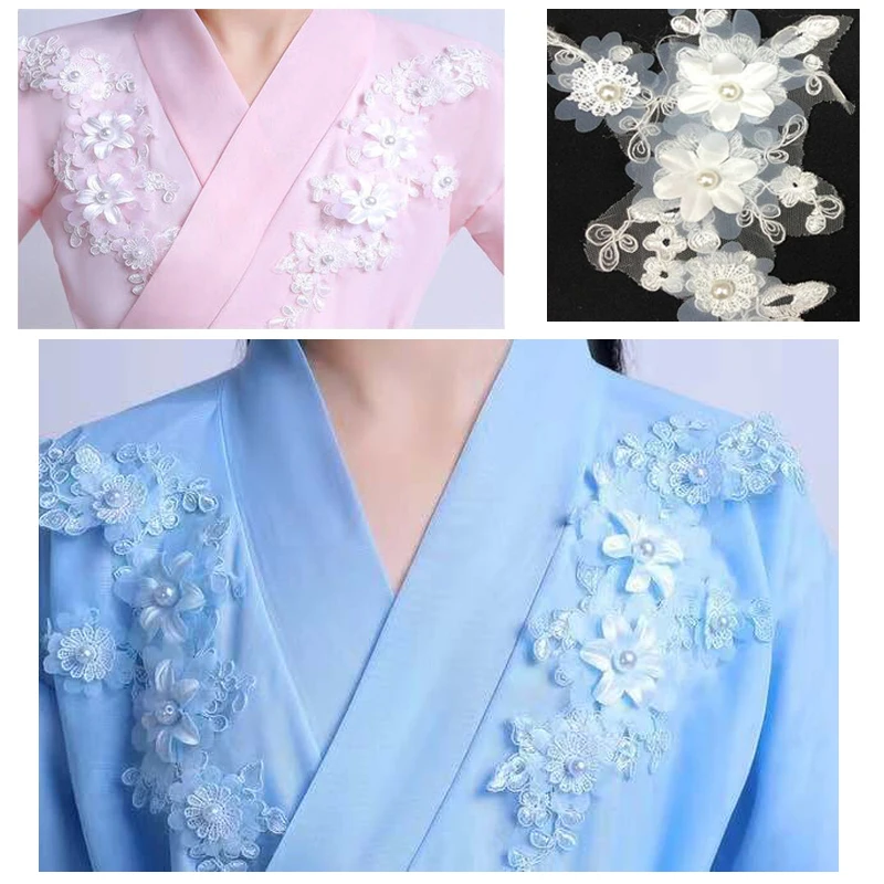 

Hot sale 2 kinds Different style Pink/Blue Lace Neckline ABS pearl embroidery Fabric,DIY Lace Collar For Clothes Sewing Supplies