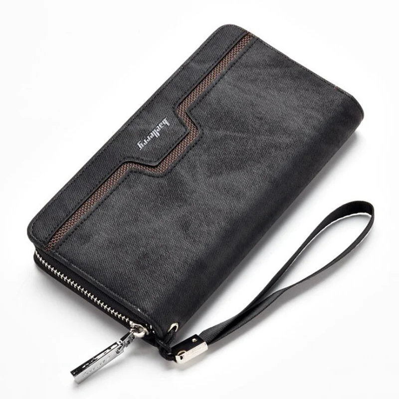 Baellerry Casual Leather Long Wallet Men Walet Male Clutch Zipper Wallets Men Phone Purse Money Bag Coin Pocket Card Holder - Color: Black