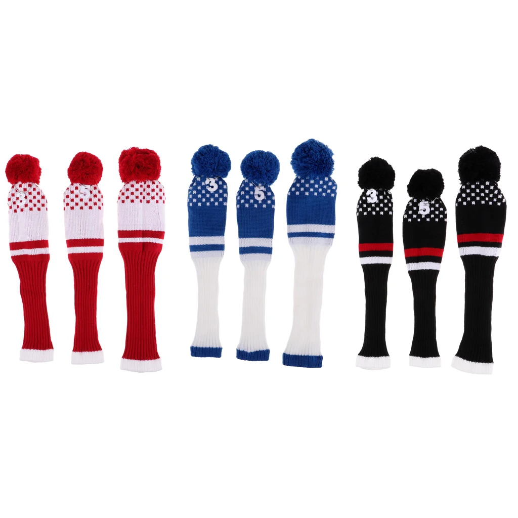Bundle of 9 Golf Club Driver Knitted Headcover Pom Pom Golf Head Covers Protective Set Driver Fairway Wood #1 #3 #5