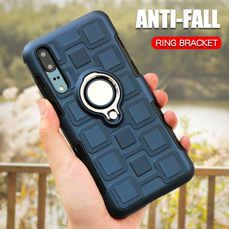 

Shockproof Silicone Case For Huawei P20 Lite P20 Phone Case For Huawei P20 Pro Luxury Armor Soft TPU Case Ring Holder Back Cover