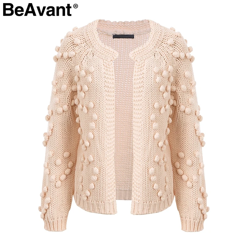 BeAvant O neck long sleeve knitted women sweater Casual hairball pink cardigan jumper 2018 Autumn streetwear winter outwear