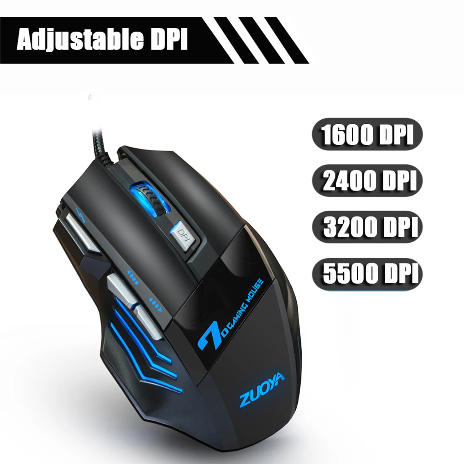 Проводная игровая мышь 5500DPI регулируемая светодиодный оптическая USB