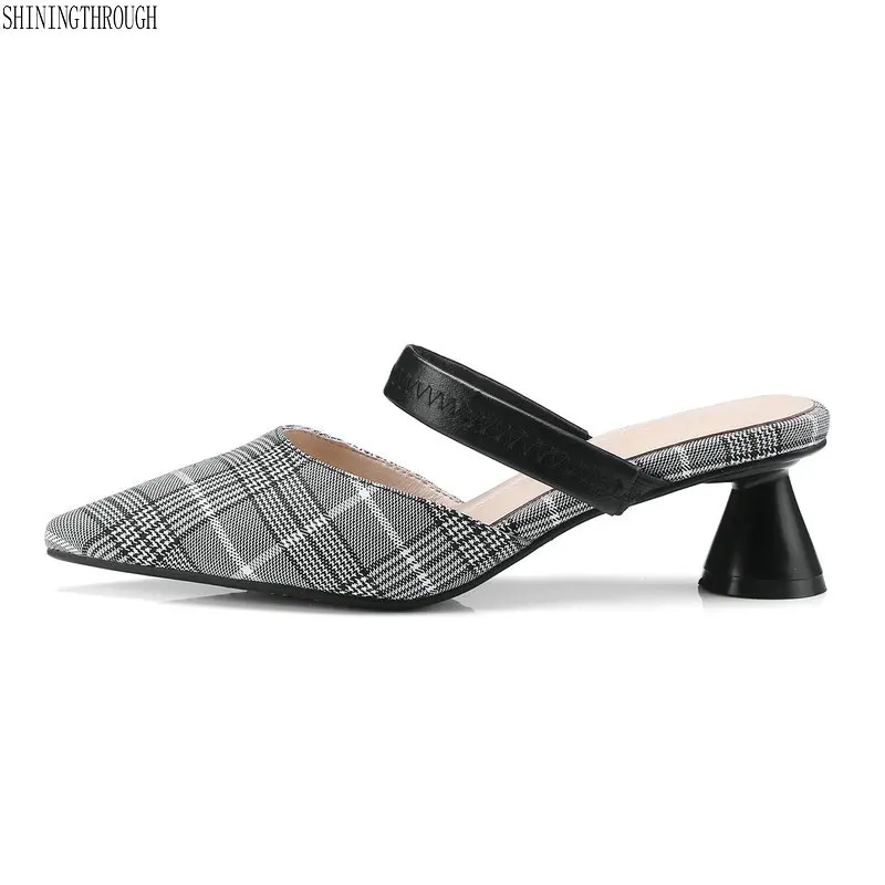 

New Grid cloth high heels woman slippers women sandals summer dress shoes woman 5cm strange style heels sandals