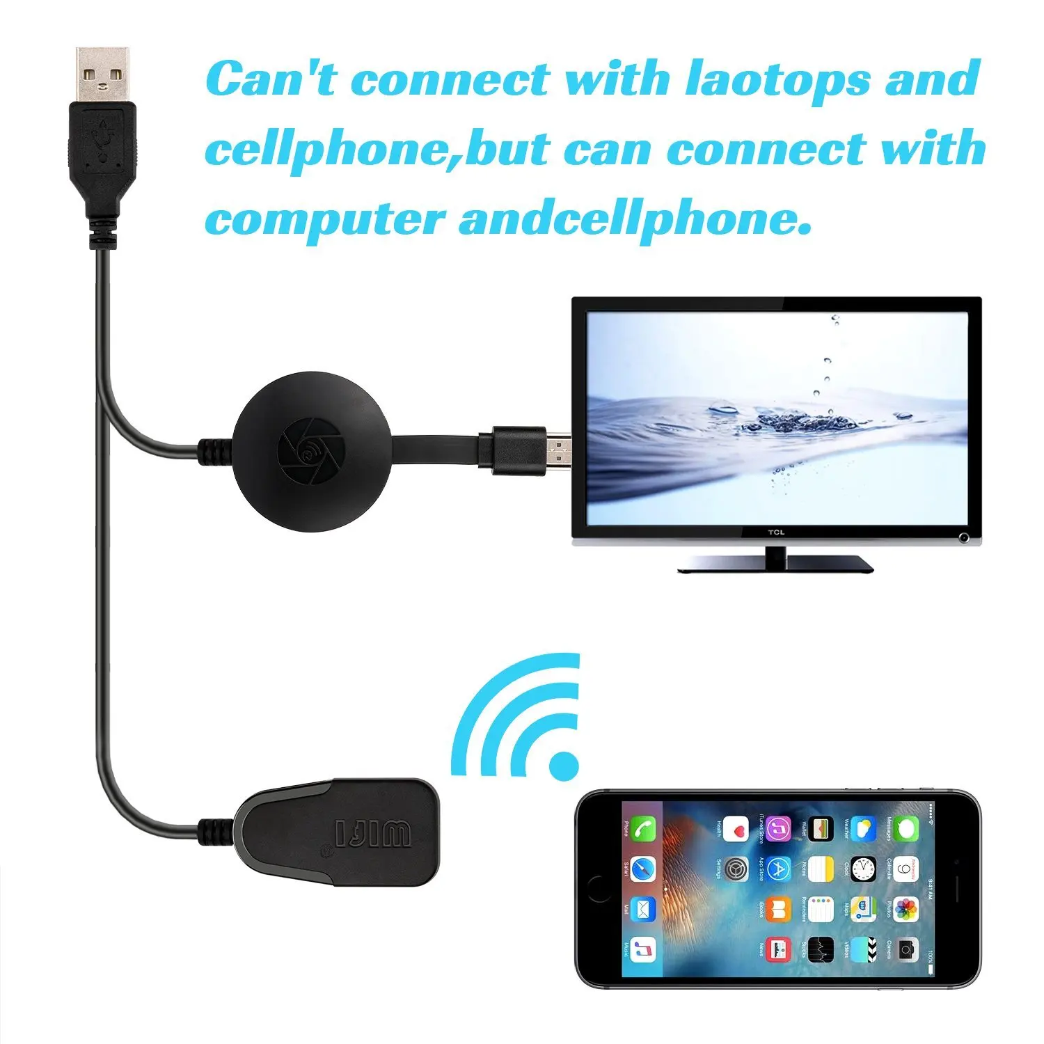 Беспроводной дисплей Dongle, Wi Fi портативный приемник 1080P HDMI Miracast Dongle для iOS iPhone iPad/Mac/Android смартфонов