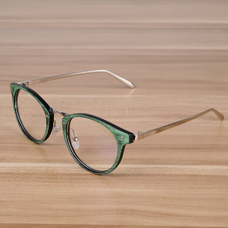 Ретро очки для коррекции зрения в оправе с прозрачными стеклами деревянный имитация Круглый Винтаж металла очки оправы для очков для
