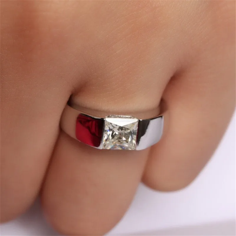 Vecalon solitaire 925 sterling silver male promise ring princess cut 3ct AAAAA Cz engagement wedding band