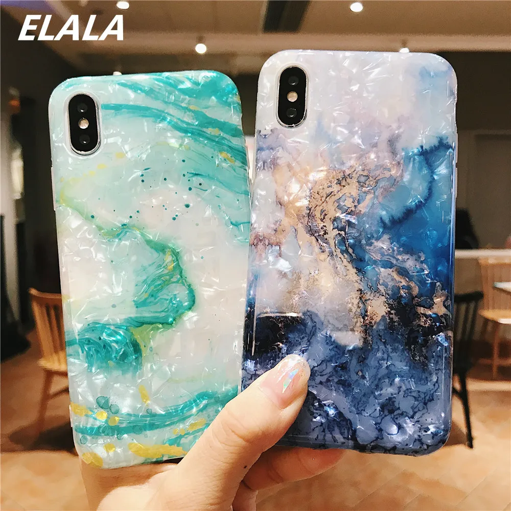 

Glossy Marble Case For iphone 7 X 11 Case Pattern Glitter Conch Silicone Cover For iPhone 6S 7 8 Plus X XR XS Max 11 Pro Case 11