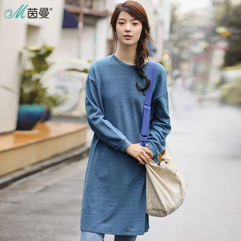 

INMAN 2019 New Products Women Winter Round Neck Long Sleeves Loose Dress