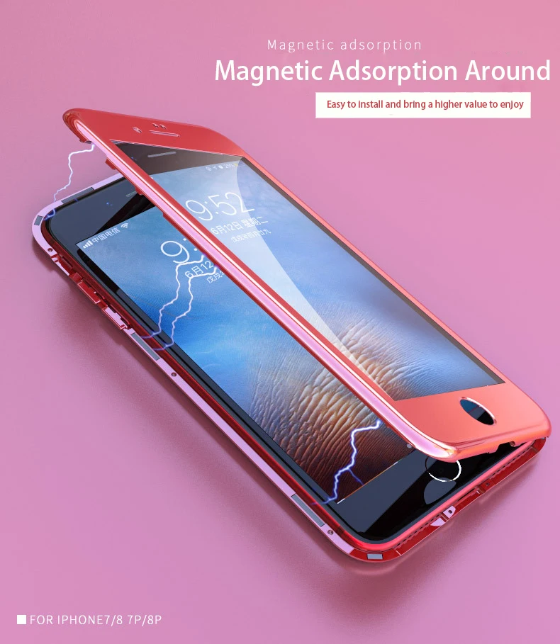 360 магнитный чехол с полной защитой для iPhone 6, 7, 8 plus, X, Xr, Xs Max, чехол с магнитной адсорбцией, закаленное стекло, чехол для iPhone