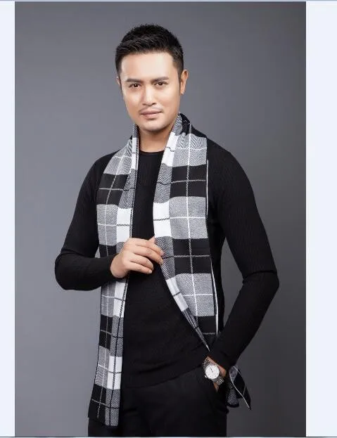 Горячие продать бизнес элегантные мужские вязаные шерстяные шарфы плед шерстяной шарф