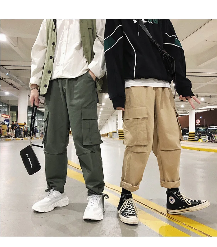 2018 Men Joggers Loose Long Pant Hip Hop cargo pants Baggy Trousers Fashion Fitted Bottoms streetwear Pockets pant Oversize
