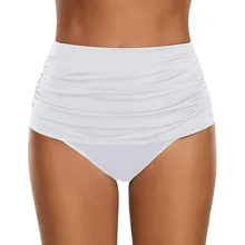 Высокая Талия Бикини плавки одежда для плавания Шорты плиссированный белый купальный костюм низ танкини Женская юбка Пляжная мужские плавки трусики