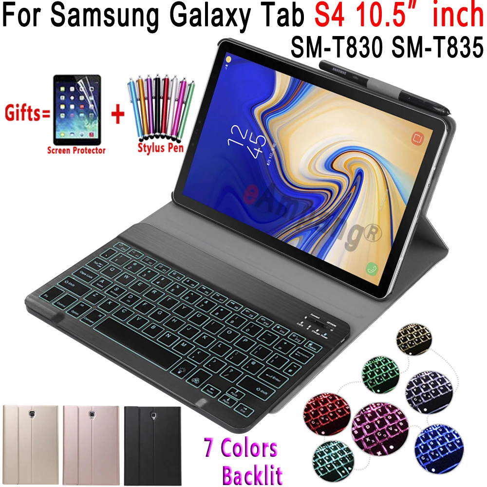 Чехол для samsung Galaxy Tab S4 10,5, чехол для клавиатуры T830 T835, SM-T830, чехол для SM-T835, 7 цветов, bluetooth-клавиатура с подсветкой