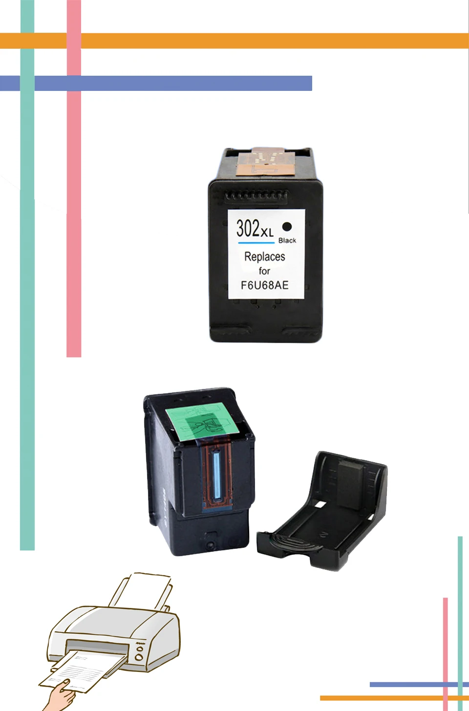 for HP302 Black compatible cartridge