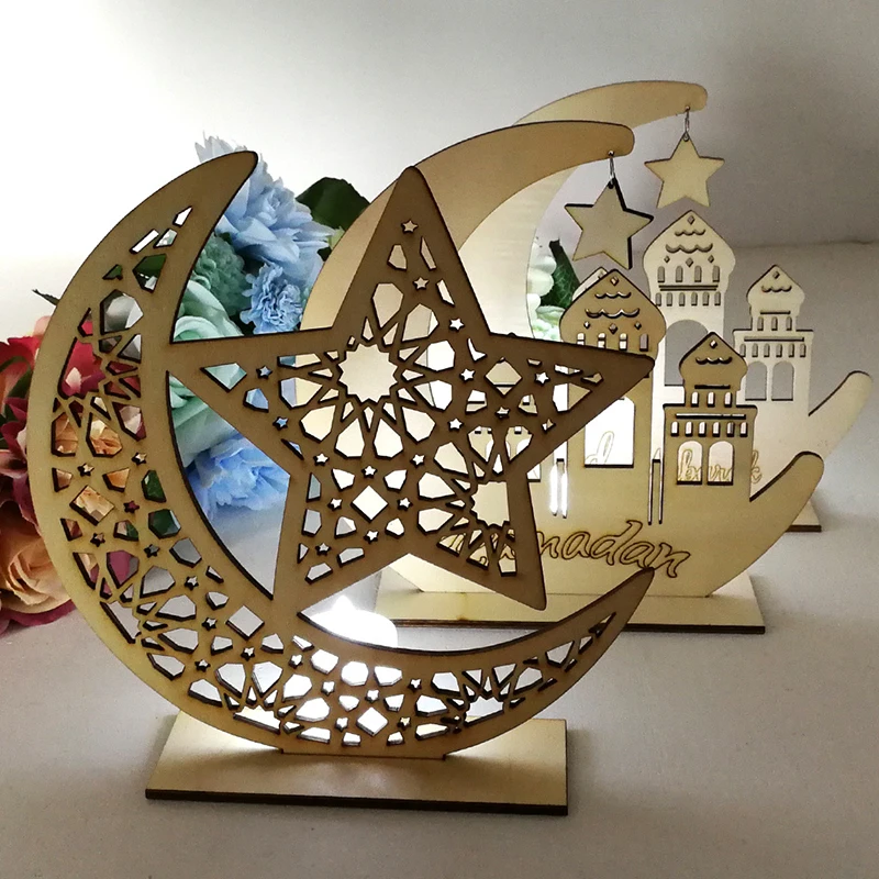 

Ramadan Wooden Eid Mubarak Decoration For Home Moon Islam Mosque Muslim Wooden Plaque Hanging Pendant Festival Party Supplies