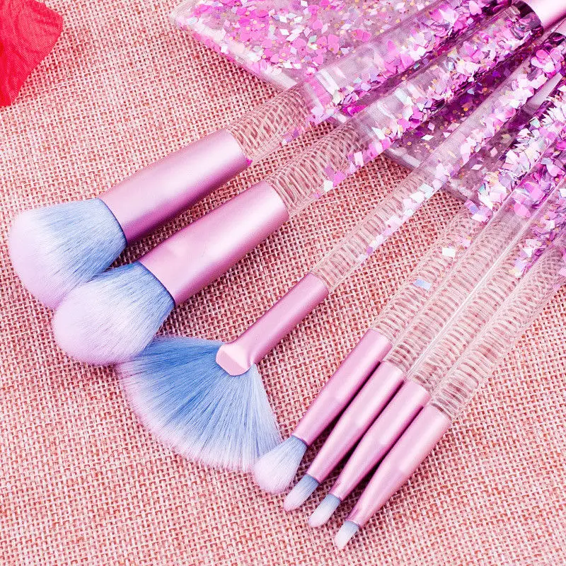 

7pcs Makeup Brushes Set Mermaid Crystal Quicksand Sequins Pouch Case Foundation Powder Eyeshadow Brushes Cosmetics Brushes