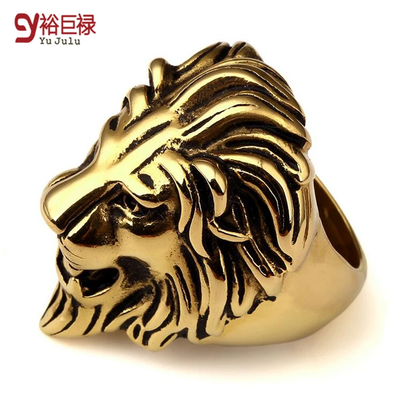 

2017 New hiphop gold rings for men lion head cool ring bague femme punk vintage unisex anillos mujer women wholesale unique