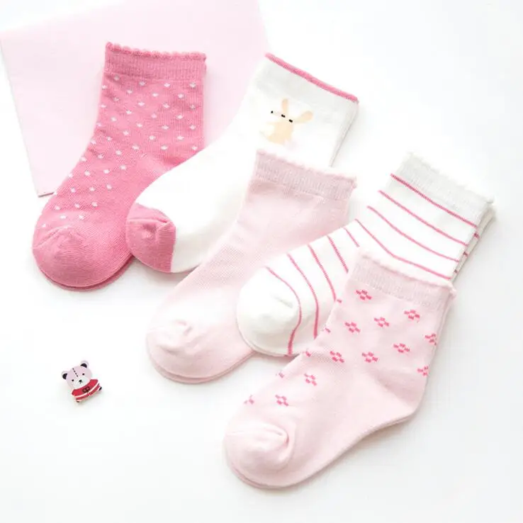 5 Pairs/set Soft Spring Striped Dot Autumn Baby Kids Socks Infant Boys Girls Cartoon