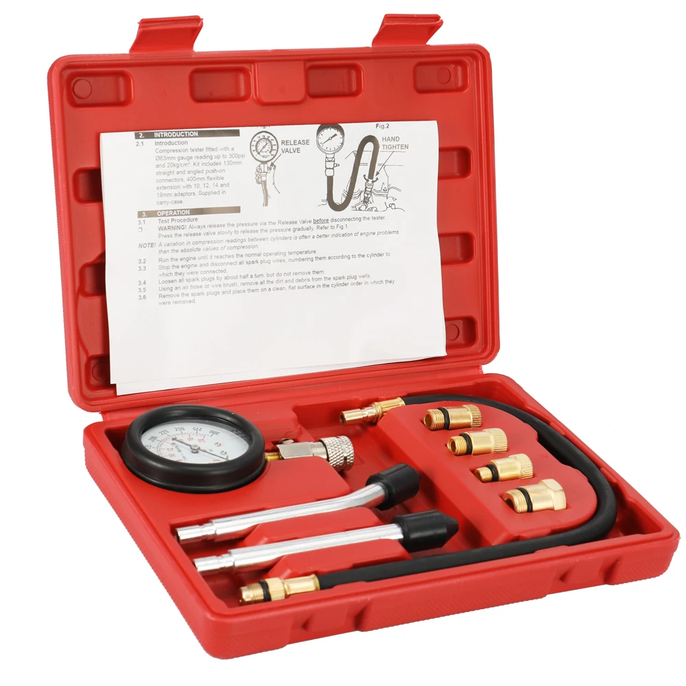 Pressure Gauge Gasoline Engine Compression Tester Auto Petrol Gas Engine Cylinder 0-300psi