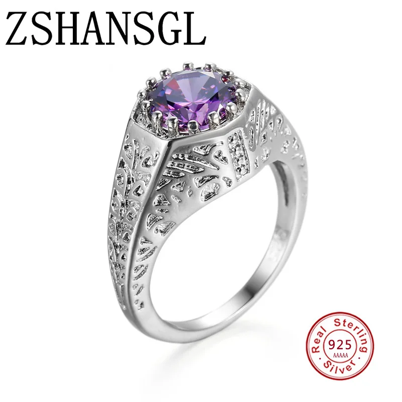 

Lady 100% solid 925 Sterling Silver ring with purple zircon Stone cz Engagement Wedding Band Ring for women Jewelry