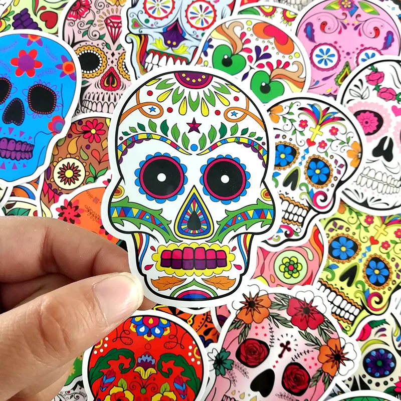 50 Pcs Floral Designs Skull Heads Mixed Series Stickers For Notebook PC Skateboard Bicycle Car Moto DIY Waterproof Toy Sticker