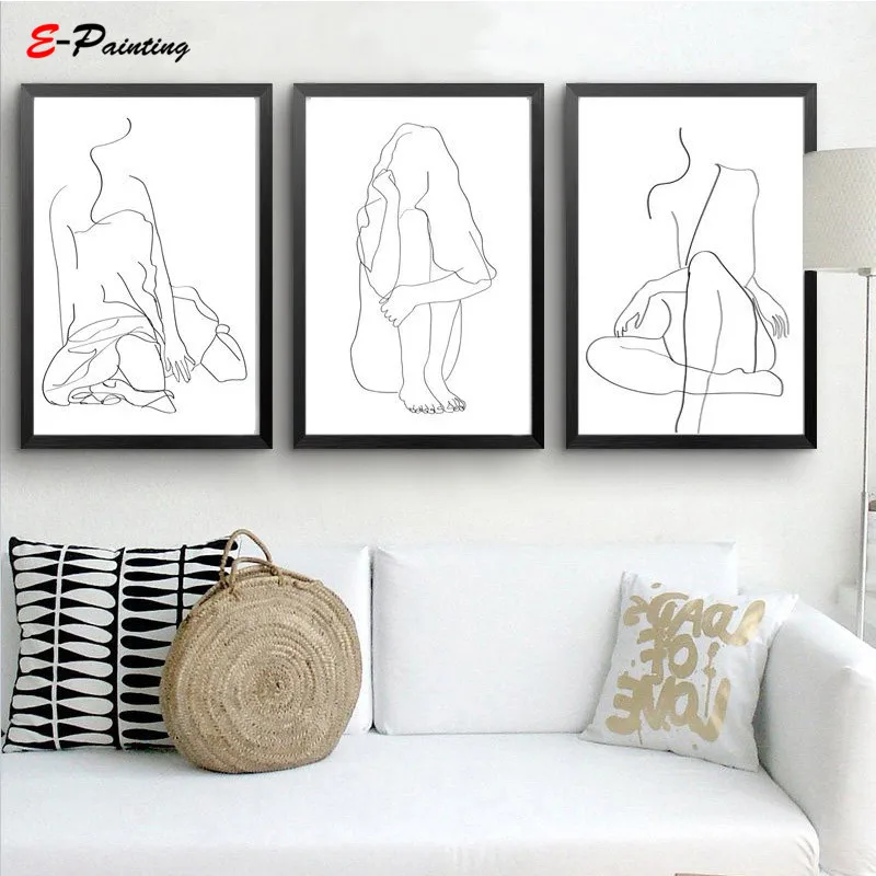 

Modern Abstract Canvas Painting Woman Sketch Prints Line Female Body Silhouette Bedroom Art Decor Minimalist Drawing Poster