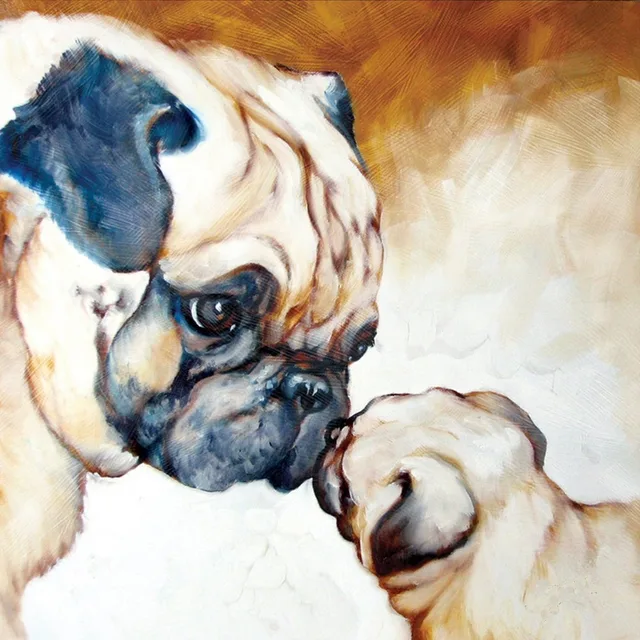 freeshipping handpainted abstract adorable dog mother and baby wall