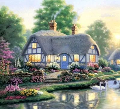 

top Quality beautiful lovely counted cross stitch kit dream house home cottage at the river swan