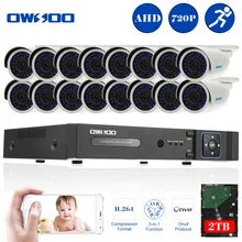 Owsoo 16ch AHD 720 P DVR безопасности Камера Kit 16 шт. Водонепроницаемый 720 P CCTV Камера Открытый ИК Ночное видение с 2 ТБ HDD комплект видеонаблюдения
