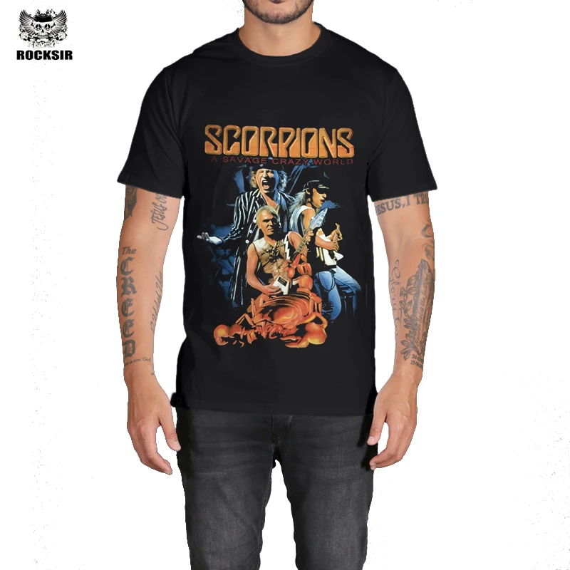 Rocksir 2017 fashion design band t shirt Scorpions a savage crazy world