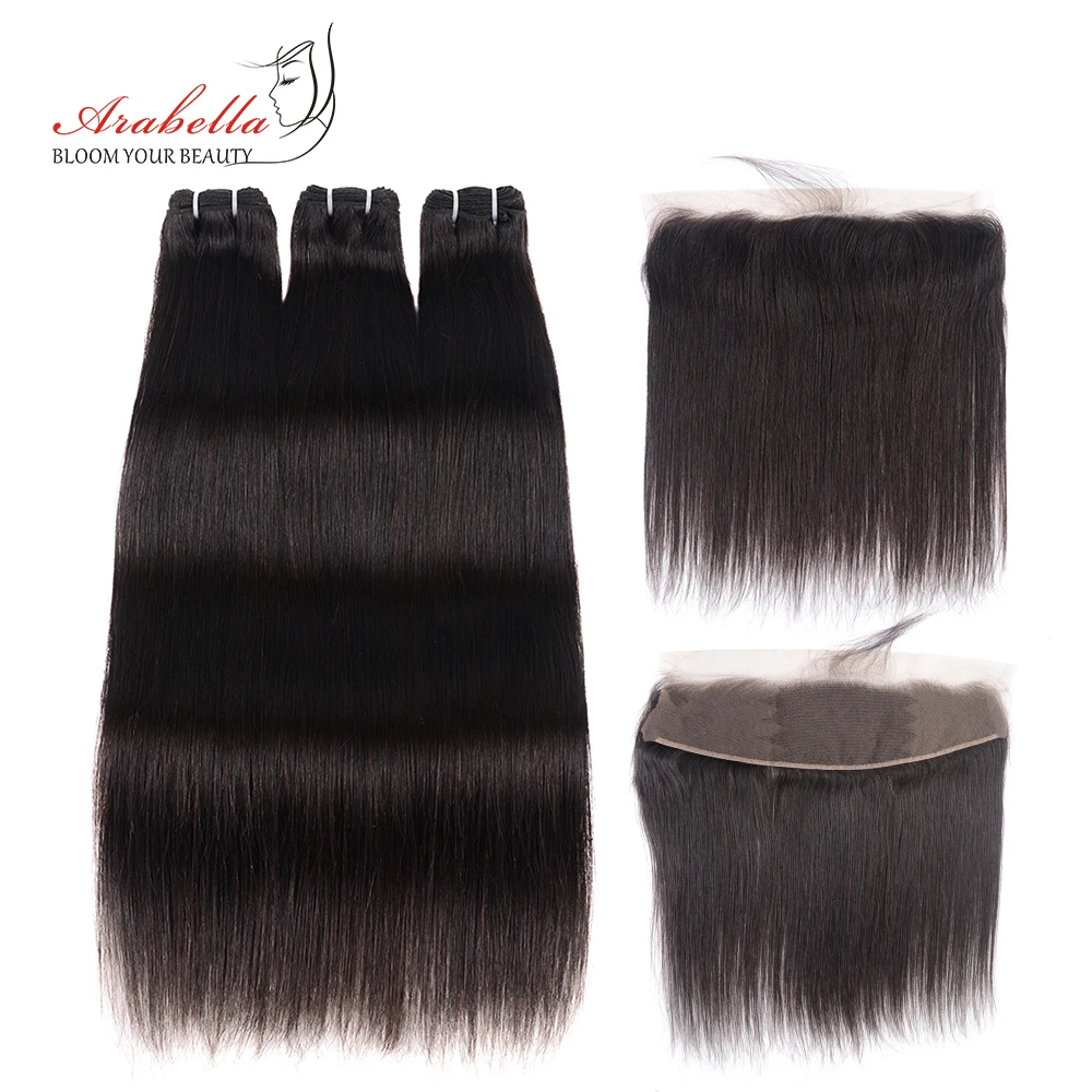 

Brazilian Straight Human Hair Bundles With Lace Frontal Arabella Pre Plucked 100% Remy Human Hair Extension Frontal With Bundles