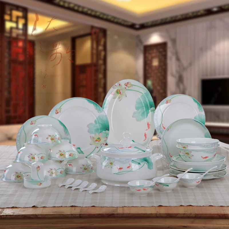 58 Chinese high grade bone china crockery household cutlery sets